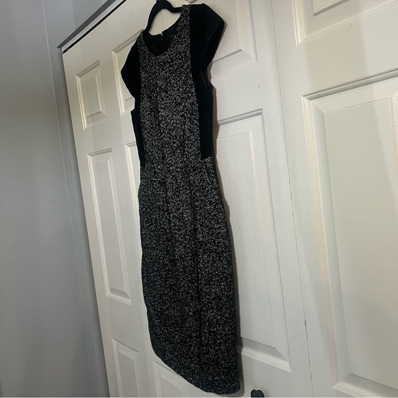 J Crew Black White Tweed Lace Cap Sleeve Contrast Sheath Dress Wool Blend Size 2 - Picture 4 of 10